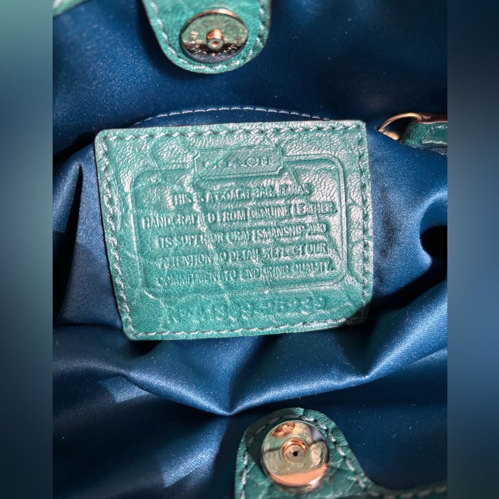 Coach Teal Green Leather Tassel Shoulder Bag - Picture 4 of 16